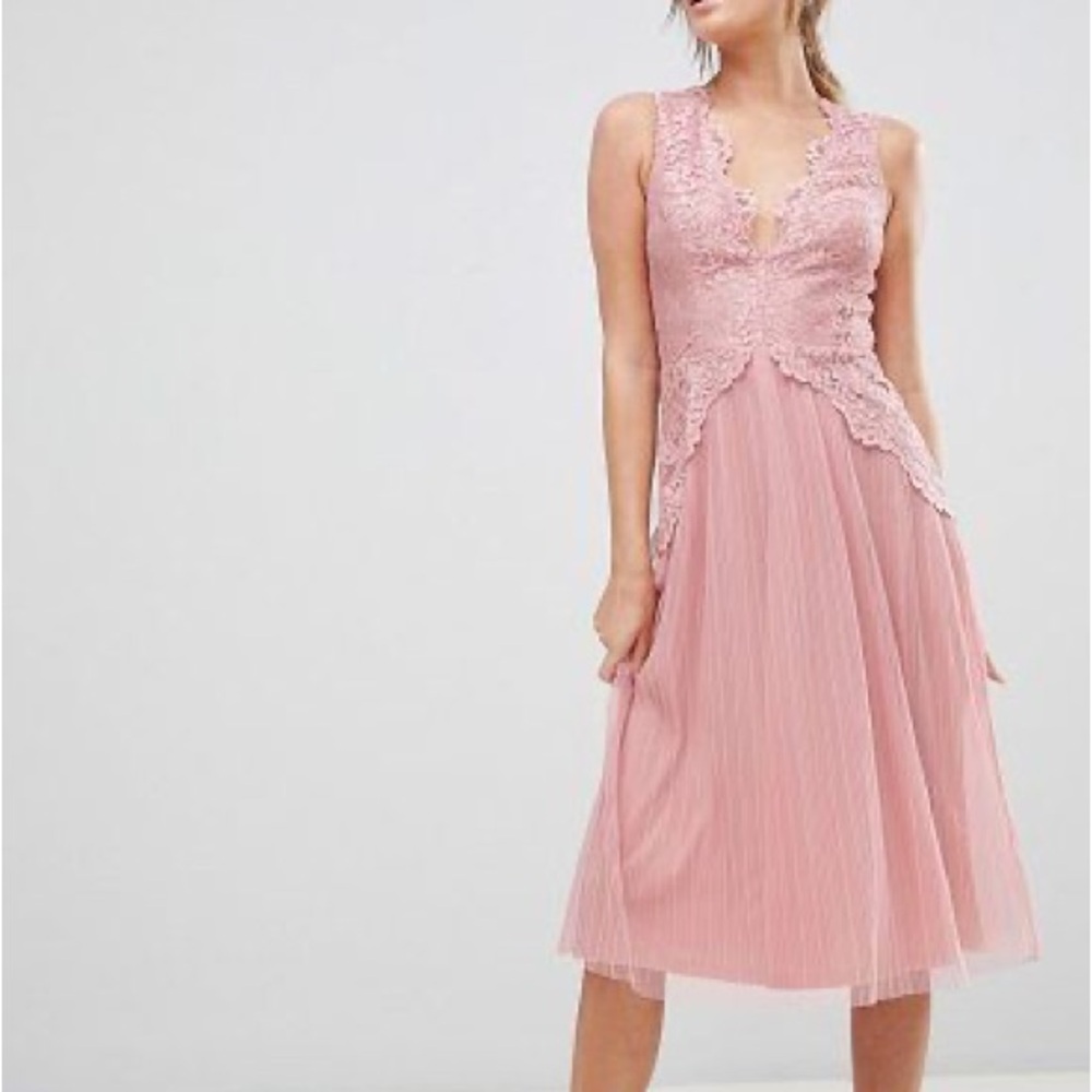 Elegant Pink Lace Midi Dress